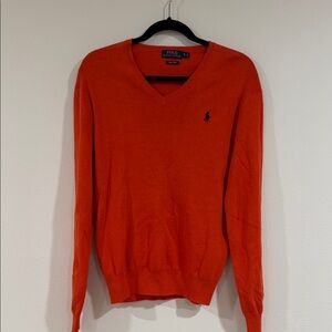 Polo by Ralph Lauren Men's V-Neck Sweater in Bright Orange